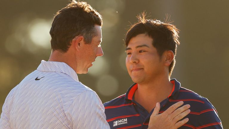 Kurt Kitayama (right) finished second behind McIlroy in South Carolina